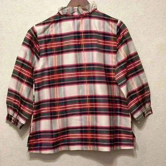 Crown & Ivy Womens Plaid Satin‎ Ruffle V-neck Blouse Top Small Multi Colored NWT - Picture 2 of 10